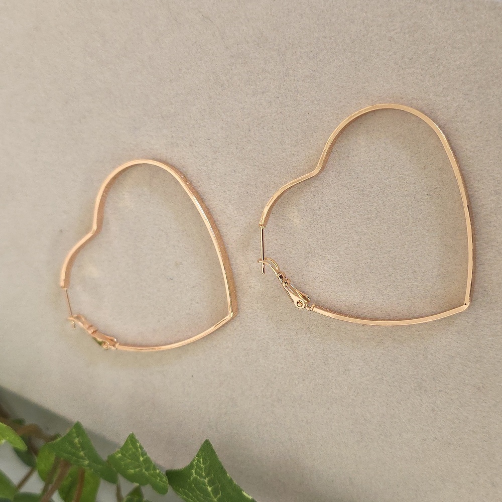 Rose Gold Heart Hoop Earrings with Design